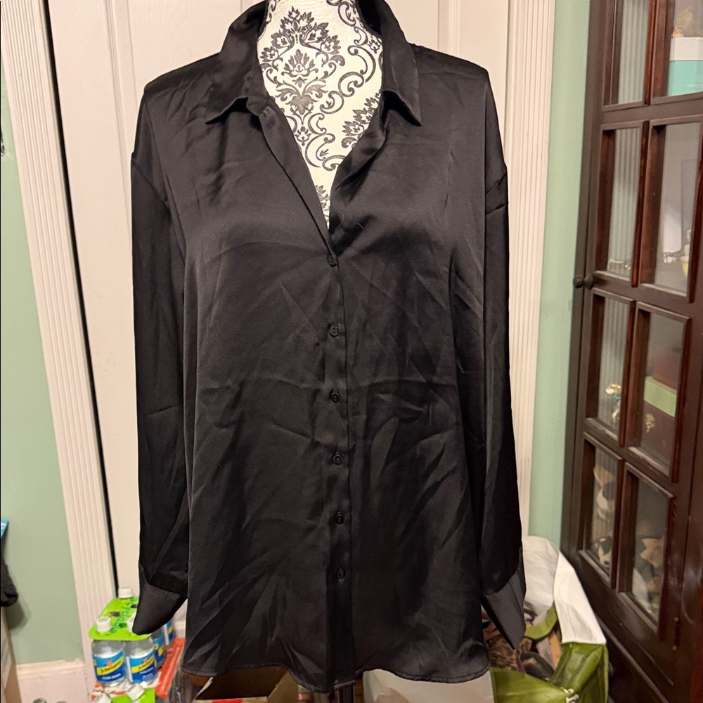 Torrid Classic Black Satin Blouse